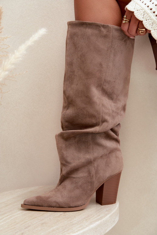 Slip-on vzor dlouhé boty s podpatky  khaki Jensy