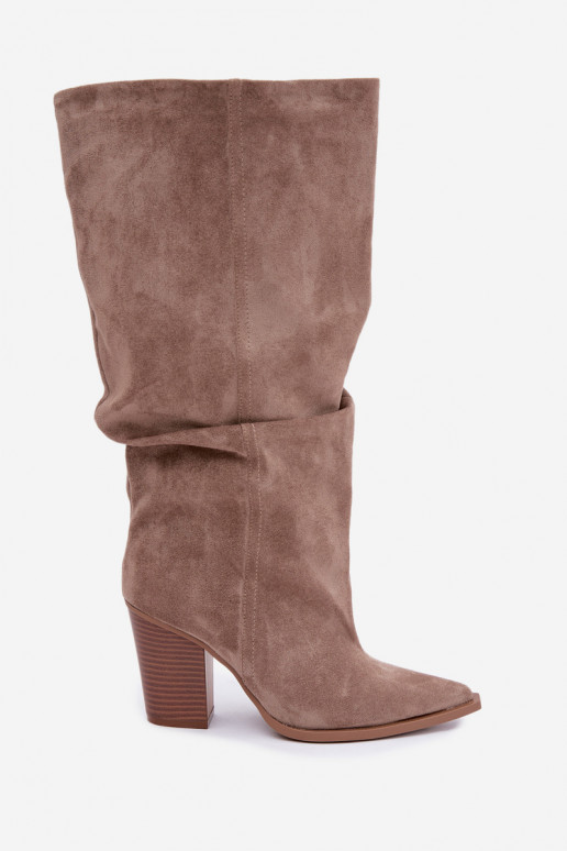 Slip-on vzor dlouhé boty s podpatky  khaki Jensy
