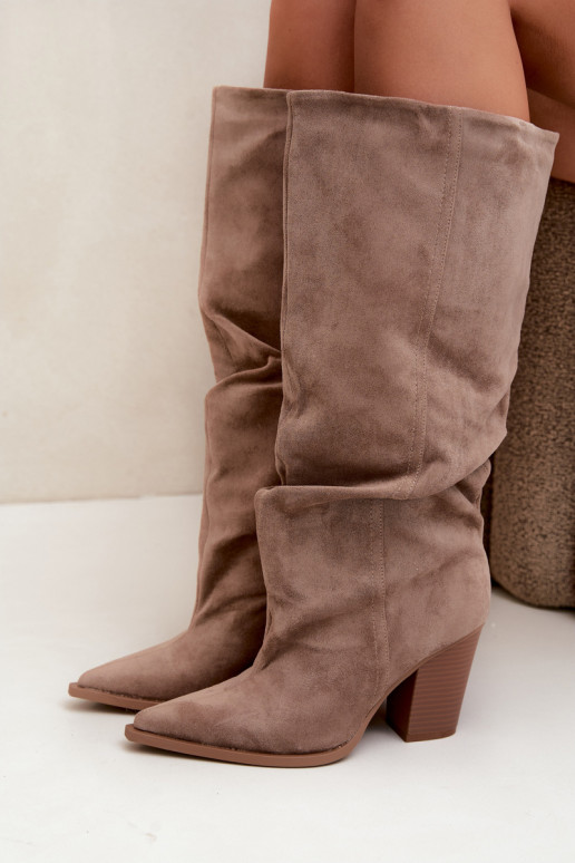 Slip-on vzor dlouhé boty s podpatky  khaki Jensy