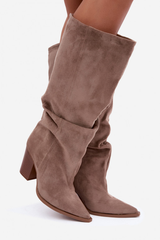 Slip-on vzor dlouhé boty s podpatky  khaki Jensy