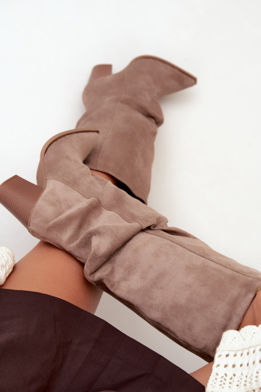 Slip-on vzor dlouhé boty s podpatky  khaki Jensy