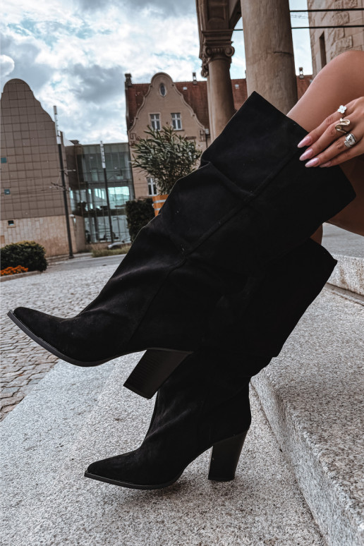 Slip-on vzor dlouhé boty s podpatky  Černé Jensy