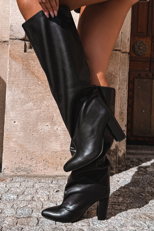 Slip-on vzor dlouhé boty s podpatky Černé Emeline