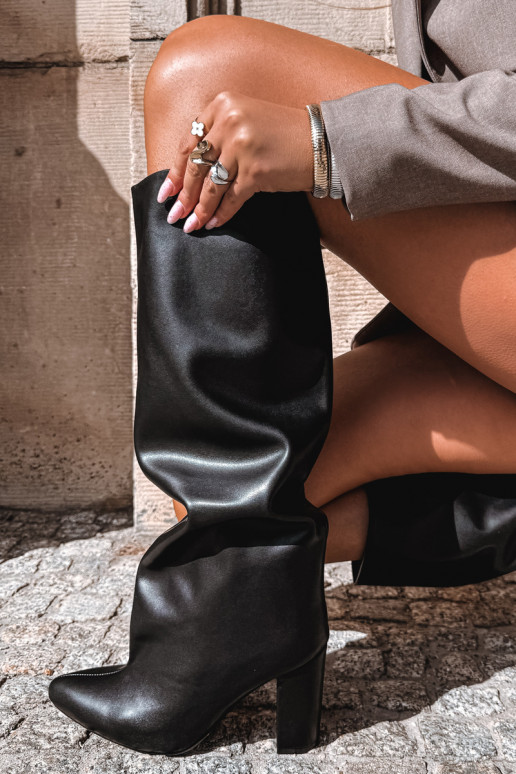 Slip-on vzor dlouhé boty s podpatky Černé Emeline