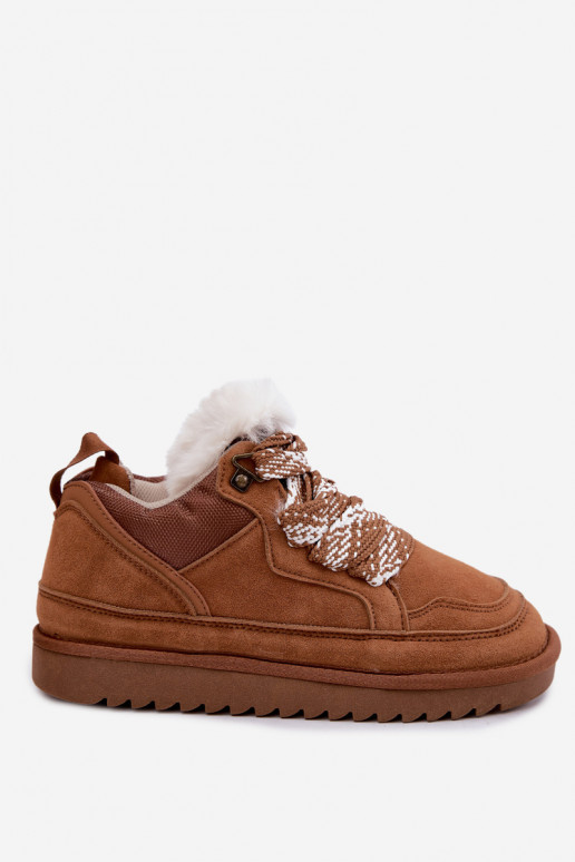  ze semiše Sněhule s kožešinou se šněrováním Vinceza 97974 Camel