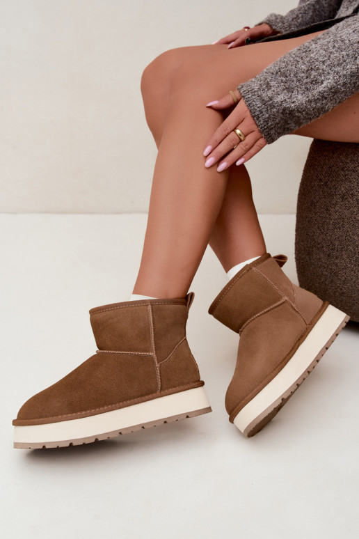 Sněhule Z Naturalnego Zamszu zateplené s kožešinou uvnitř Big Star UU274692 Camel