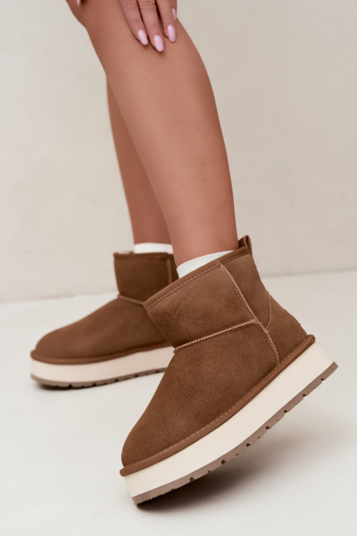 Sněhule Z Naturalnego Zamszu zateplené s kožešinou uvnitř Big Star UU274692 Camel