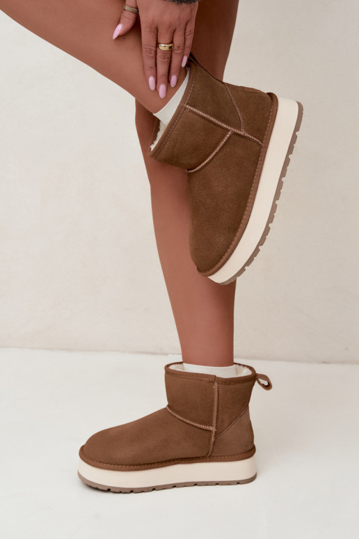 Sněhule Z Naturalnego Zamszu zateplené s kožešinou uvnitř Big Star UU274692 Camel