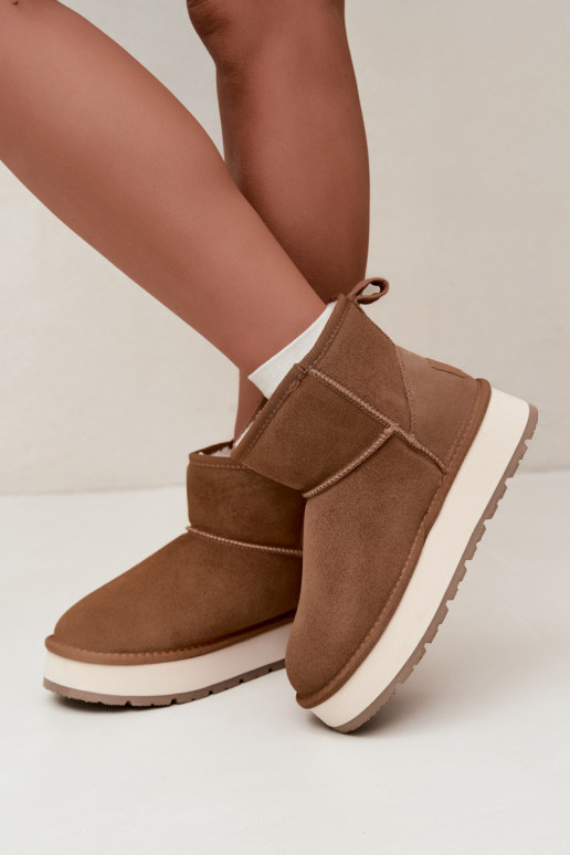 Sněhule Z Naturalnego Zamszu zateplené s kožešinou uvnitř Big Star UU274692 Camel