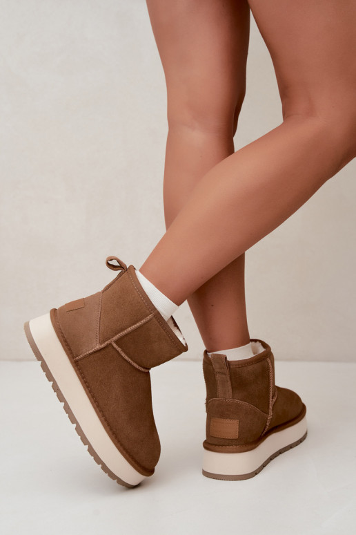 Sněhule Z Naturalnego Zamszu zateplené s kožešinou uvnitř Big Star UU274692 Camel
