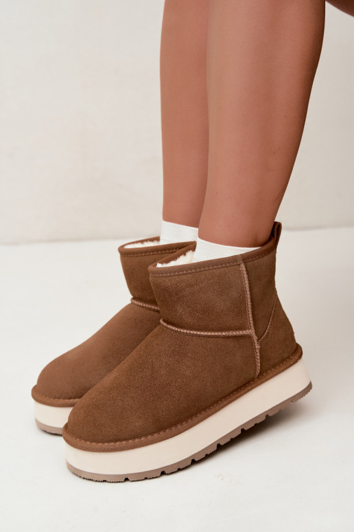 Sněhule Z Naturalnego Zamszu zateplené s kožešinou uvnitř Big Star UU274692 Camel