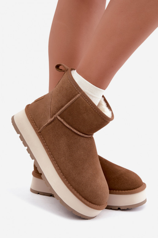 Sněhule Z Naturalnego Zamszu zateplené s kožešinou uvnitř Big Star UU274692 Camel