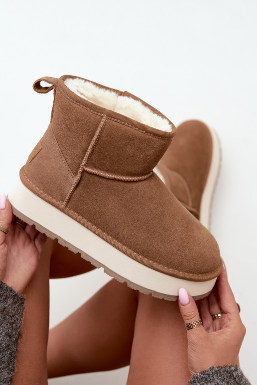 Sněhule Z Naturalnego Zamszu zateplené s kožešinou uvnitř Big Star UU274692 Camel