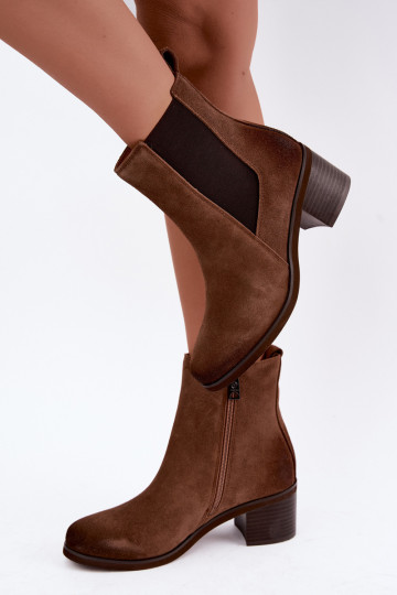 zateplené stylové podpatky z kůže ze semišej  Vinceza 133105 Camel