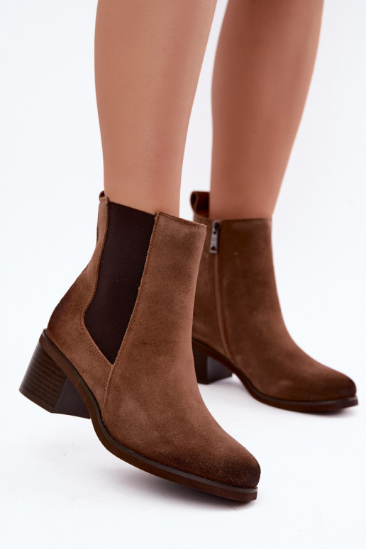 zateplené stylové podpatky z kůže ze semišej  Vinceza 133105 Camel