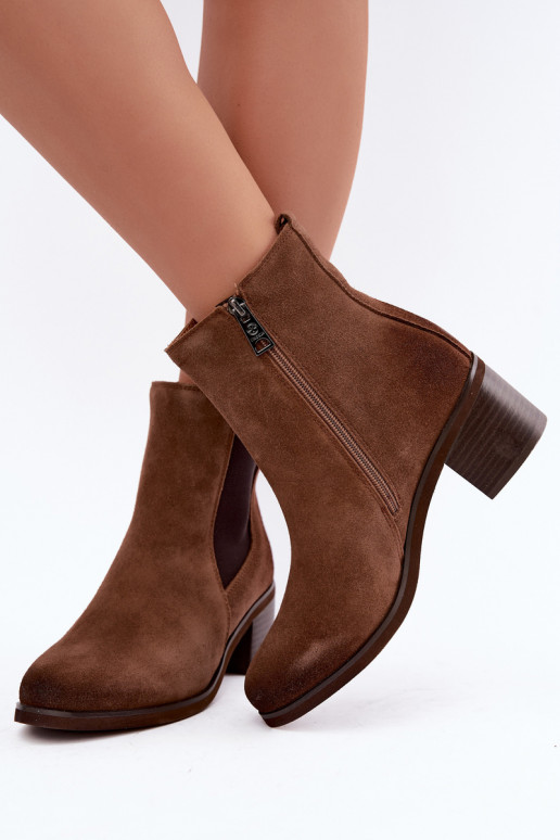 zateplené stylové podpatky z kůže ze semišej  Vinceza 133105 Camel
