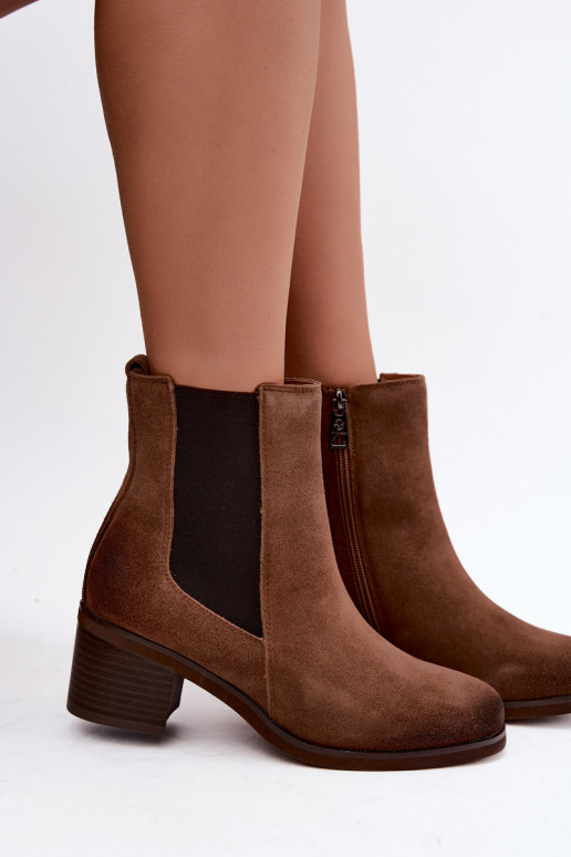 zateplené stylové podpatky z kůže ze semišej  Vinceza 133105 Camel