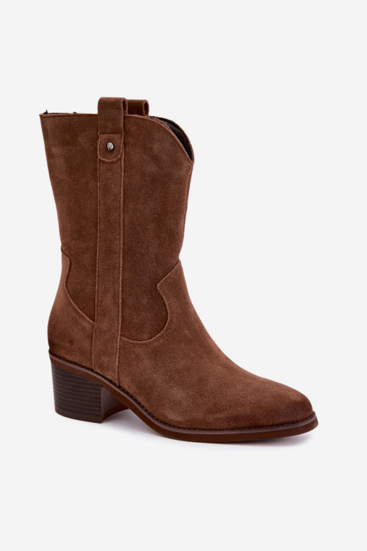 zateplené Boty v kovbojském stylu z kůže ze semišej s podpatky Vinceza 133106 Camel