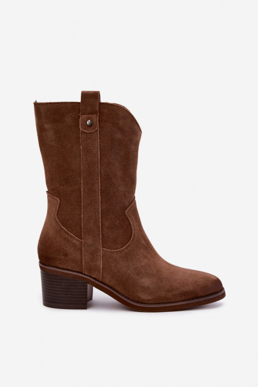 zateplené Boty v kovbojském stylu z kůže ze semišej s podpatky Vinceza 133106 Camel