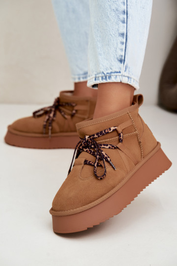  ze semiše Sněhule s platformou a stylovými detaily GOE UU2N4920 Camel 2