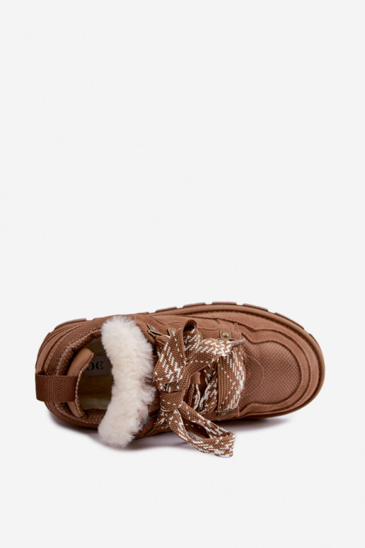 se šněrováním Sněhule z kůže ze semišej GOE UU2N4922 Camel