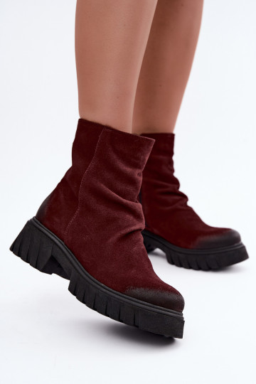  Semišové boty  zateplené Zazoo 60590 vínová 2