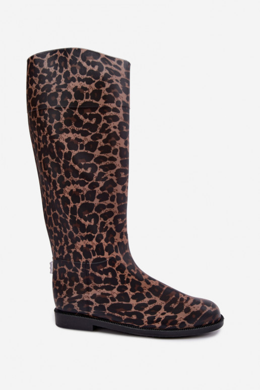  gumové holínky  s širokými podpatky se vzory leopardí kožešiny Melianne
