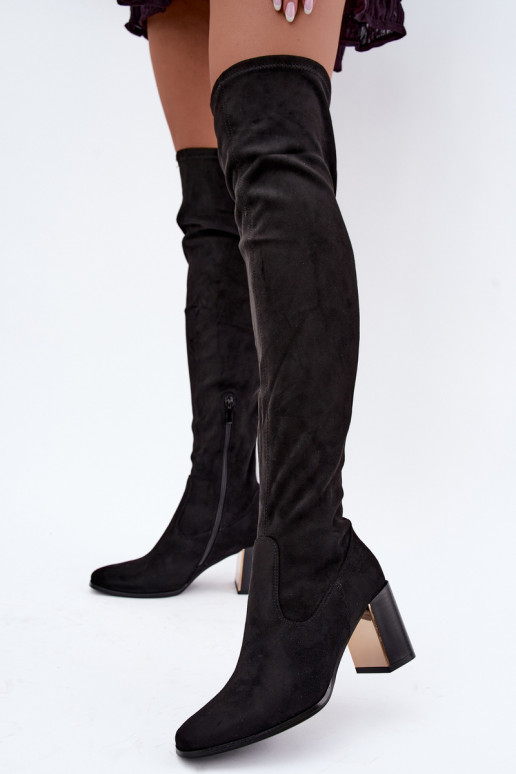 dlouhé boty nad kolena s podpatky Černé ze semišePrimelle