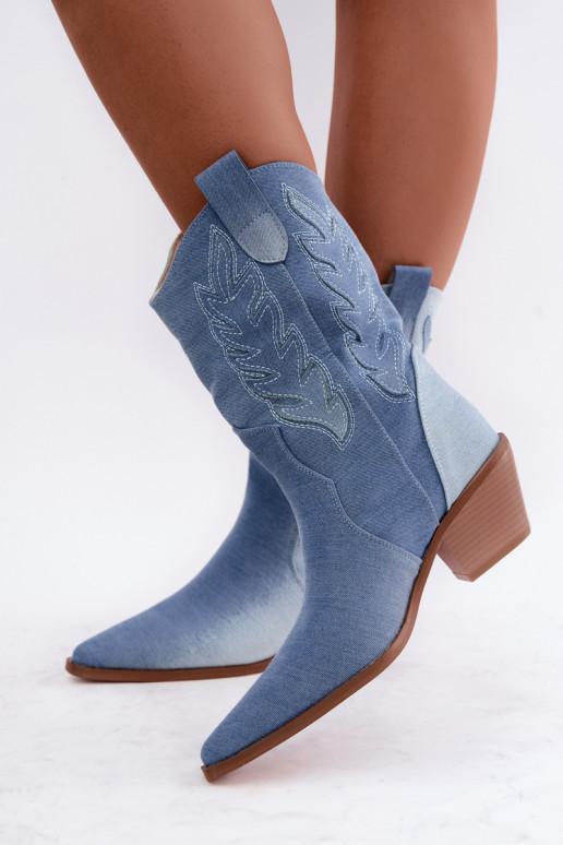 Slip-on vzor Boty v kovbojském stylu s podpatky Džínový materiál Ferelle