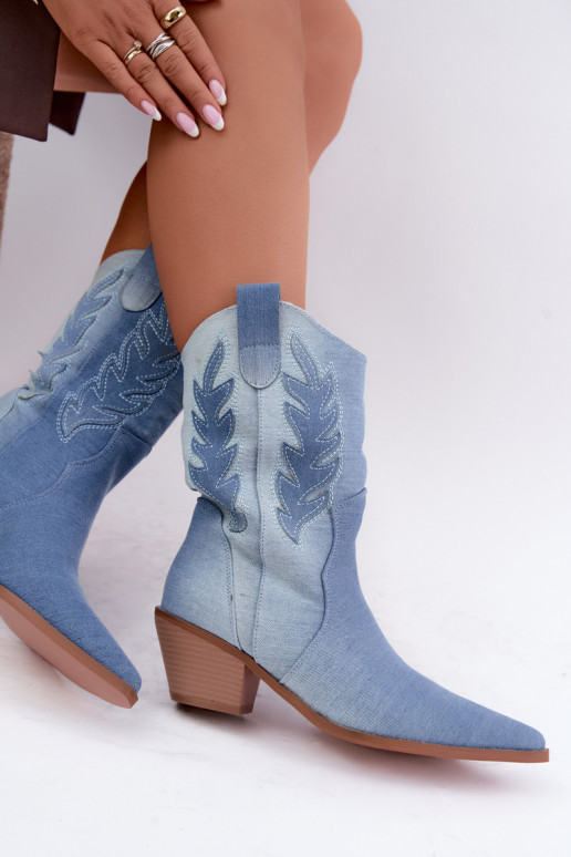 Slip-on vzor Boty v kovbojském stylu s podpatky Džínový materiál Ferelle