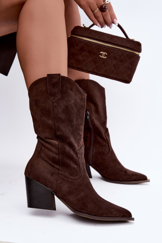 zateplené Boty v kovbojském stylu s podpatky Czekoladowe Serenza