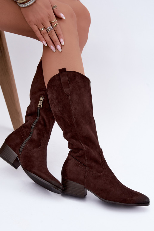 zateplené dlouhé boty kovbojský styl  Vinceza 58680 Czekoladowe