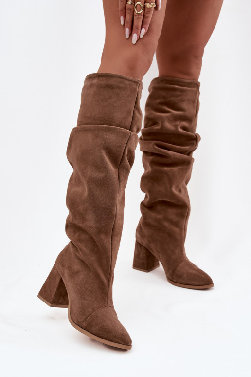  dlouhé boty Z Naturalnego Zamszu s podpatky zateplené Zazoo 4228 hnědá