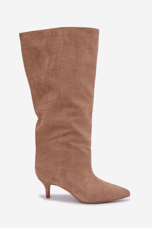 Slip-on vzor dlouhé boty s potiskem s podpatky béžové Cazelle