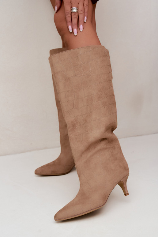 Slip-on vzor dlouhé boty s potiskem s podpatky béžové Cazelle