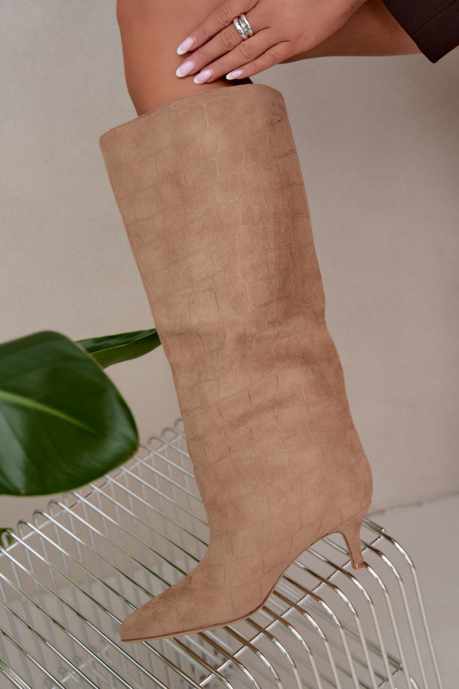 Slip-on vzor dlouhé boty s potiskem s podpatky béžové Cazelle