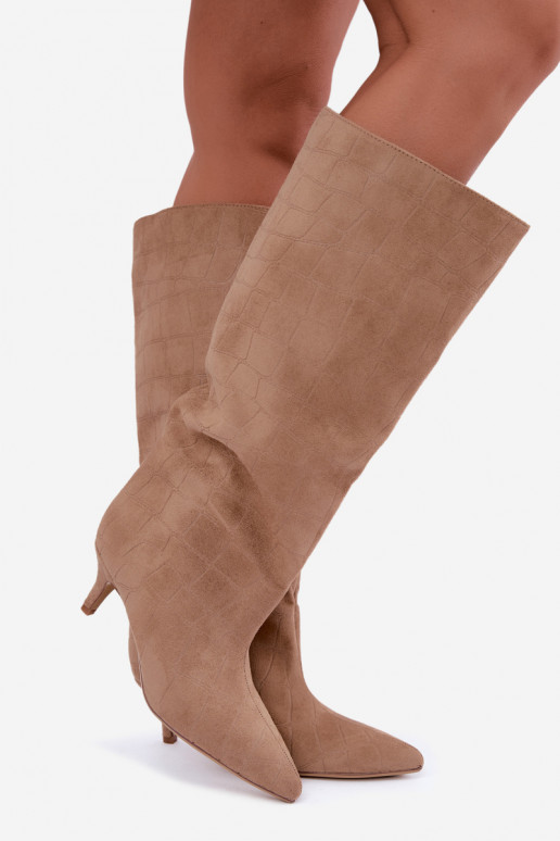 Slip-on vzor dlouhé boty s potiskem s podpatky béžové Cazelle