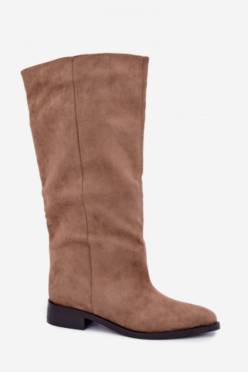 Slip-on vzor dlouhé boty s širokými podpatky béžové Cadorine