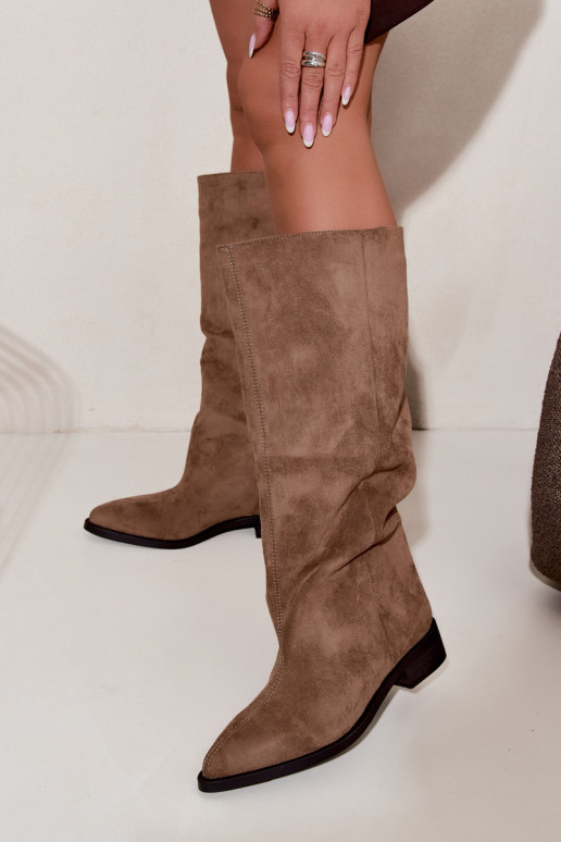 Slip-on vzor dlouhé boty s širokými podpatky béžové Cadorine