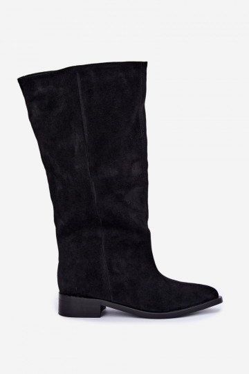 Slip-on vzor dlouhé boty s širokými podpatky Černé Cadorine 2