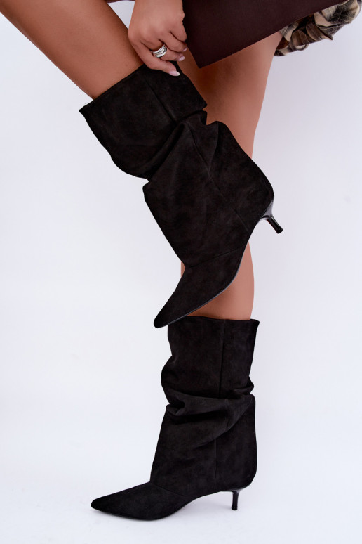 Slip-on vzor Dřeváky Typu Slouchy s podpatky Černé Falisette