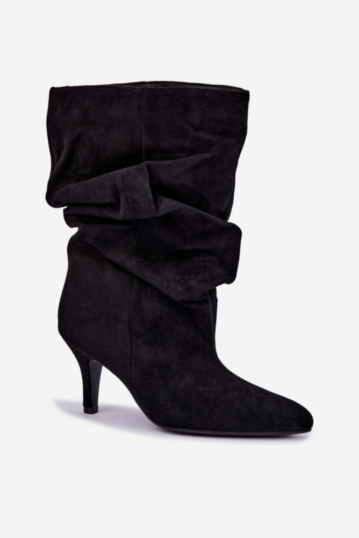 Slip-on vzor Dřeváky Typu Slouchy s podpatky Z Naturalnego Zamszu Černé Cindrelle