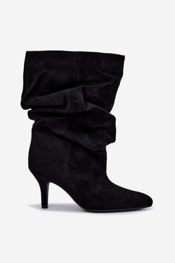 Slip-on vzor Dřeváky Typu Slouchy s podpatky Z Naturalnego Zamszu Černé Cindrelle 2