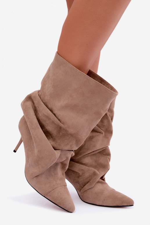  zateplené Dřeváky s tenkými podpatky Slip-on vzor béžové Greselle