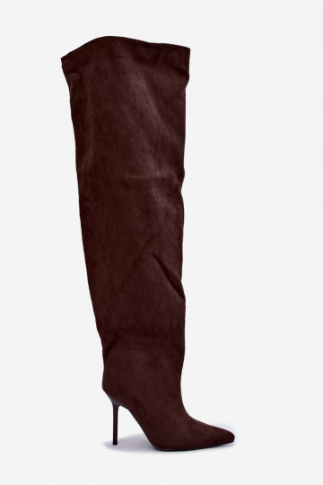 dámské dlouhé boty s tenkými podpatky nad kolena hnědá Aderelle 2