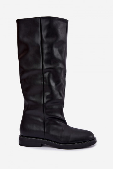 Slip-on vzor dlouhé boty s širokými podpatky Černé Pavellea 2