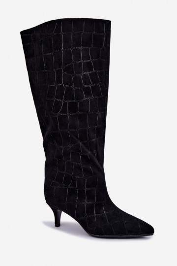 Slip-on vzor dlouhé boty s potiskem s podpatky Černé Cazelle 2