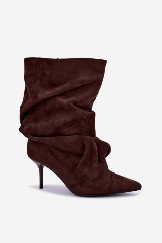  zateplené Dřeváky s tenkými podpatky Slip-on vzor Czekoladowe Greselle