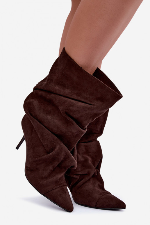  zateplené Dřeváky s tenkými podpatky Slip-on vzor Czekoladowe Greselle