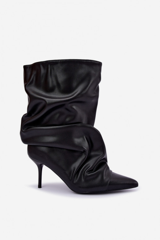  zateplené Dřeváky s tenkými podpatky Slip-on vzor Černé z ekologické kůže Greselle